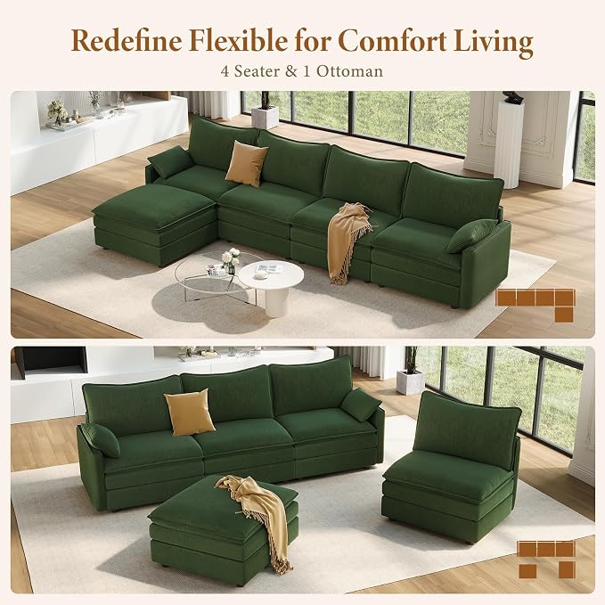 Vesgantti 142" Cloud Couch Sectional Modular Sofa, Comfy Sectional Couch - Image 7