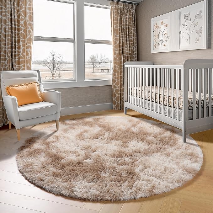 ONASAR Tie-Dye Beige Round Area Rug 4ft, Soft Bedroom Circle Rugs Floor Mats - Image 8