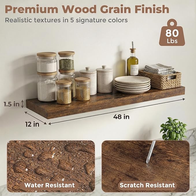 12 inch Deep Floating Shelves for Wall, 48 inch Wide Engineered Wood Wall - Image 2