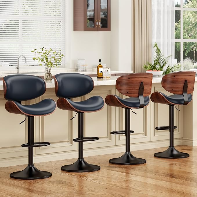 YaFiti Bar Stools Set of 2, Bentwood Adjustable Height Swivel Bar Stools - Image 2