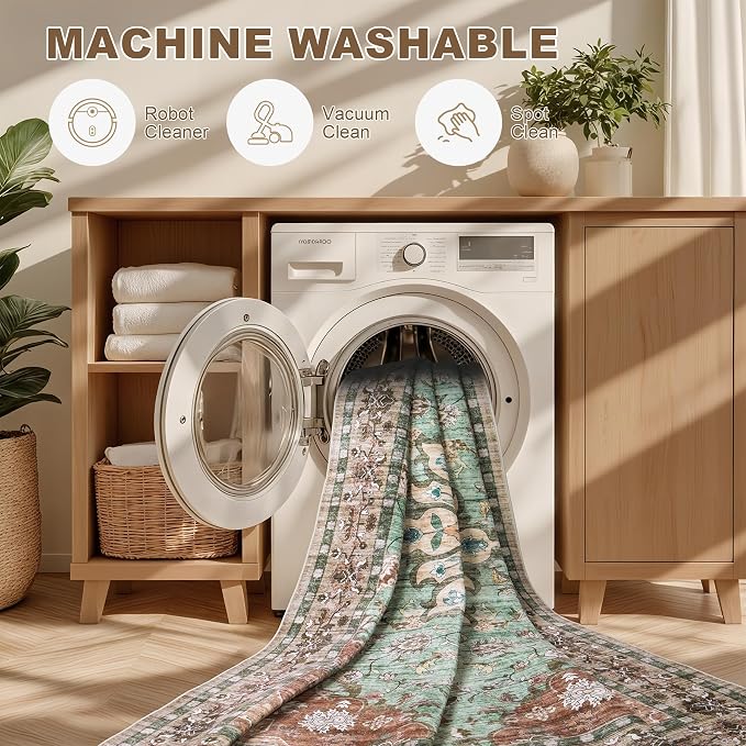 6x9 Area Rugs Living Room Rug: Washable Vintage Distressed Floral Rug No Slip - Image 8