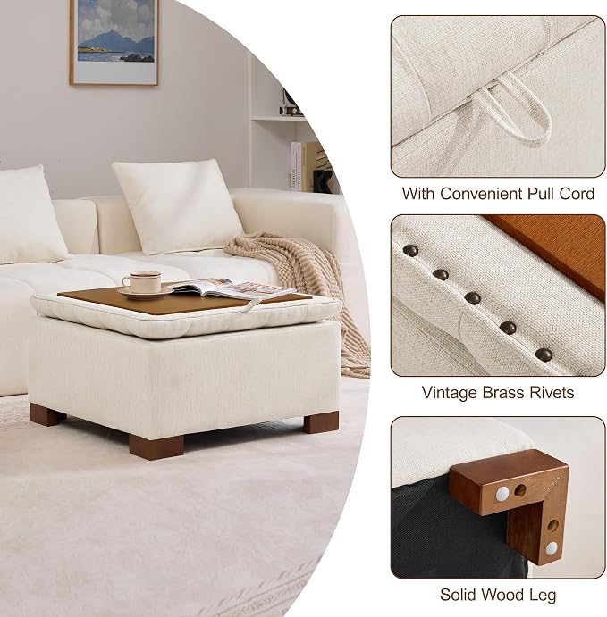 WUTUTUEE 30" Fabric Square Storage Ottoman - Image 5