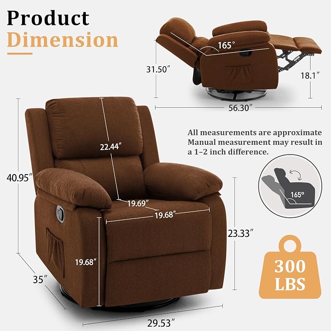 Korser Recliner Chair, 360 Swivel Rocker Chair - Image 2
