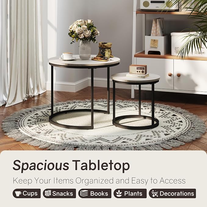 Otterease Nesting Tables Set of 2, Round Coffee Table, Small Nesting Coffee - Image 3