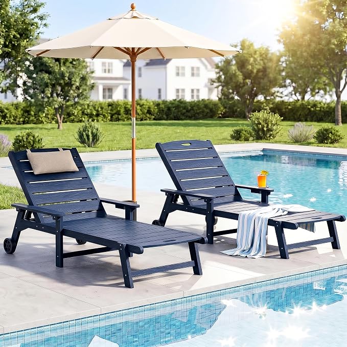 Outdoor Lounge Chair with 5-Position Adjustable, Outside Lounge Chair with Cup - Image 2