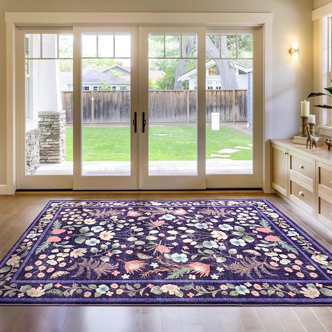 Purple Area Rugs for Living Room, Non-Slip 4x6 Vintage Rug for Bedroom - Image 8