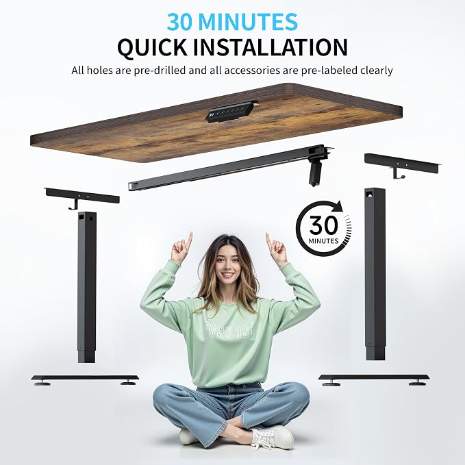 BIZUM Electric Standing Desk, Rustic Brown Sit to Stand Desk Memory Gaming - Image 7