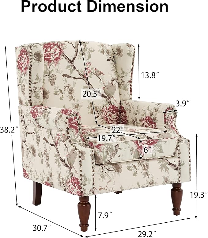 Pia Ricco Set of 2 Floral Accent Chairs, High Back Upholstered Armchairs - Image 2