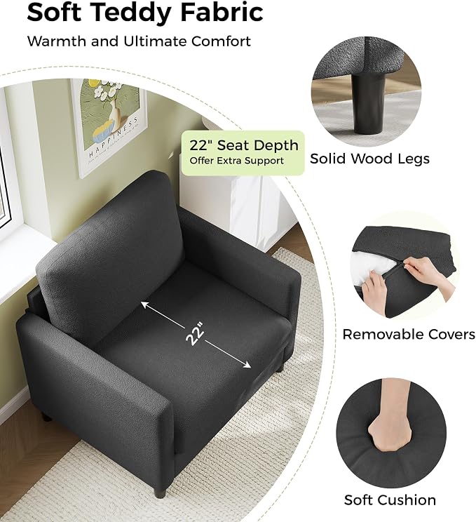 Welzona Sofa Accent Chair, Tool-Free Setup Living Room Accent Chairs, Comfy Arm - Image 3