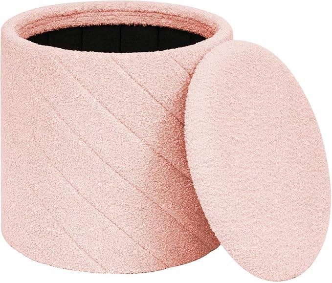 PINPLUS Ottoman with Stroage Round Boucle Ottoman and Tray Sherpa Removable - Image 7