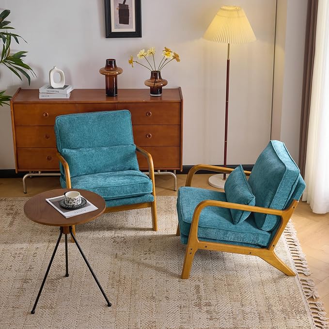 VINGLI Chenille Mid-Century Modern Accent Chair Set of 2, Cute Reading Arm Chair by VINGLI