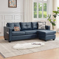 TYBOATLE 88" W Blue Faux Leather L Shaped Sectional Couches w/Side Pockets by TYBOATLE