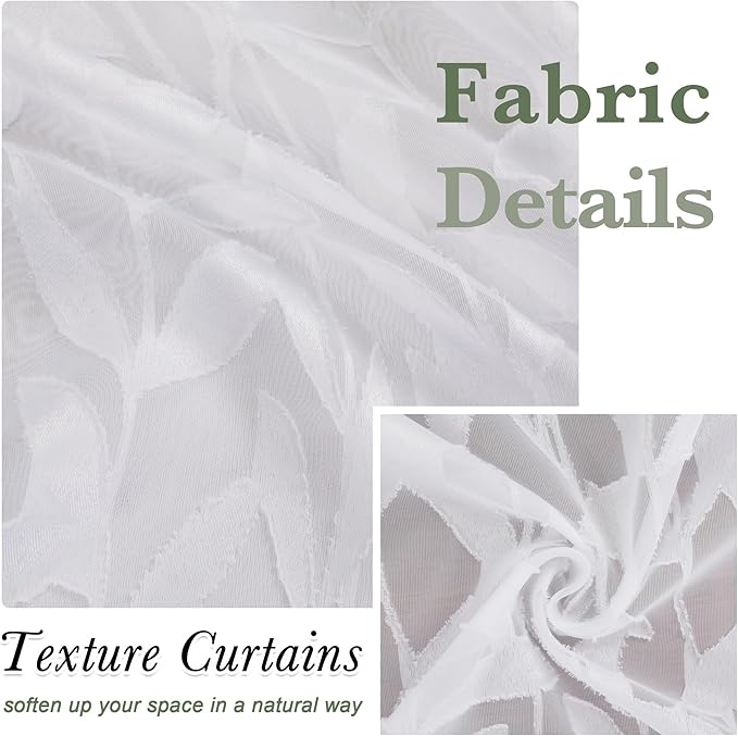 Lecloud Leia White Sheer Curtains 72 Inches Long 2 Panels, Jacquard Texture - Image 4