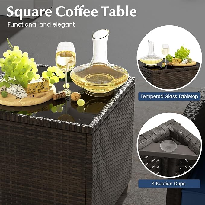 Tangkula 5 Pieces Patio Conversation Set, PE Wicker Rattan Outdoor Furniture Set - Image 7