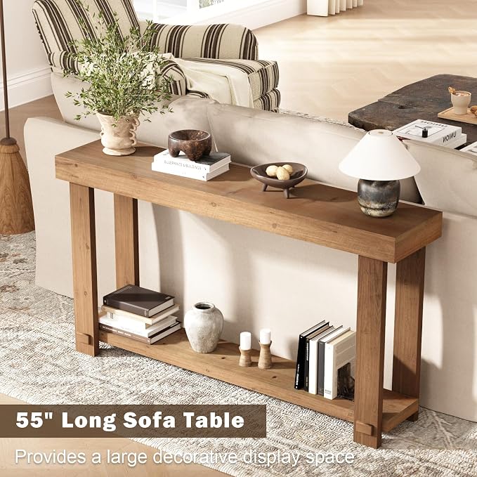 Solid Wood Console Table, 55.1" Long Farmhouse Entryway Tables Thickened - Image 3