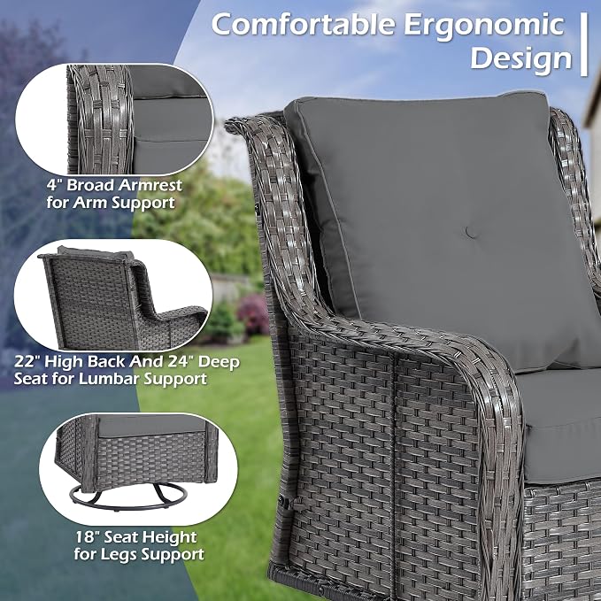 Wumiokio Patio Furniture Sets, 3 Pieces Wicker Outdoor Furniture - Image 5