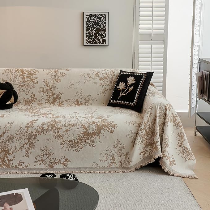 VClife Floral Couch Cover Vintage Rustic Creamy White Sofa Cover by VCLIFE