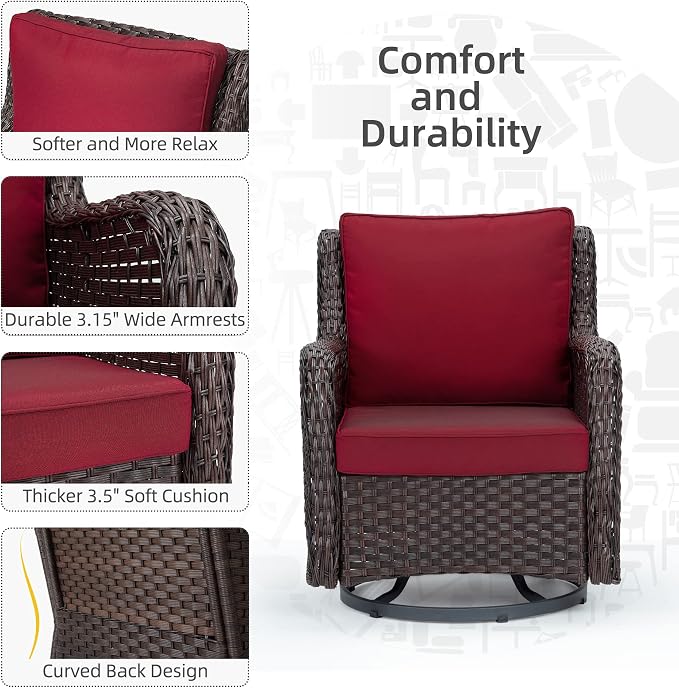 Towallmark Outdoor Swivel Wicker Glider Patio Chairs - Image 4
