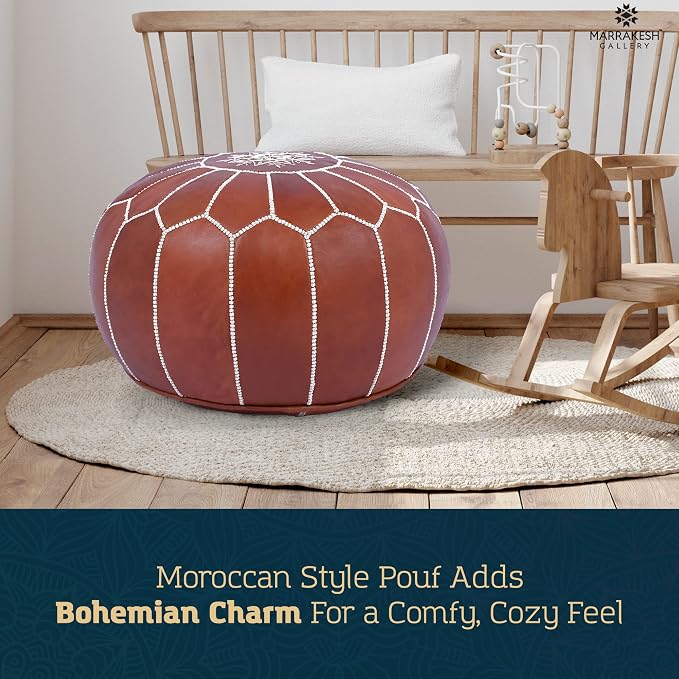 Marrakesh Gallery Genuine Leather Round Pouf Unstuffed - Image 4