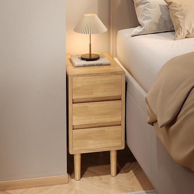 Nightstand with 3 Drawers Narrow Night Stand Solid Wood Bedside Table Mid - Image 7