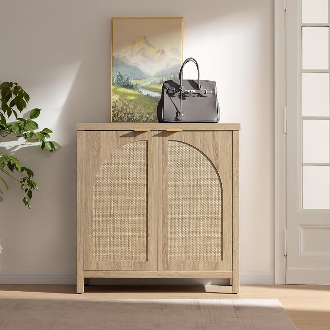SICOTAS 102"W Rattan Sideboard Buffet Cabinet Set of 3, Mid Century Modern - Image 7