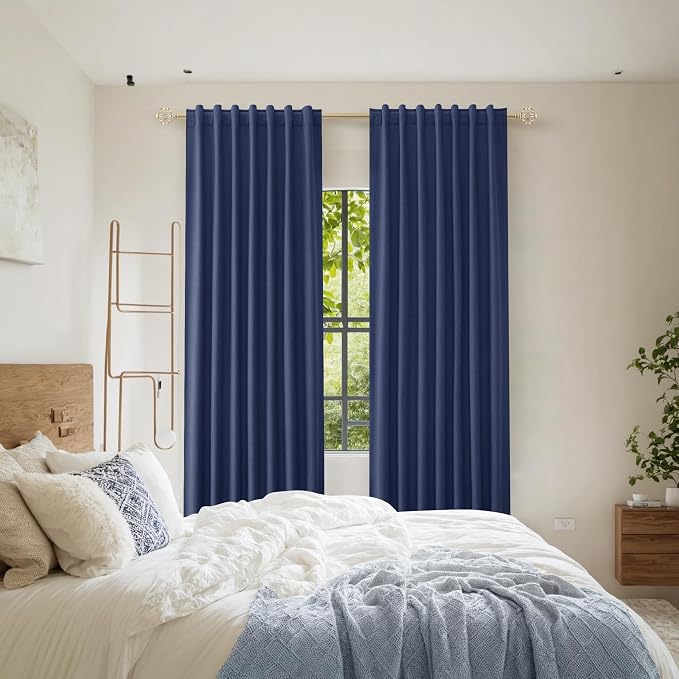 Guken Classic Blue 100% Blackout Linen Curtains 90 Inch Length 2 Panels Set - Image 8