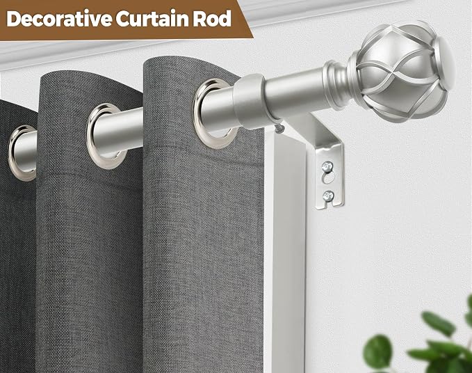 KAMANINA 1 Inch Extra Long Curtain Rod 140 to 195 Inches Silver Heavy Duty - Image 5