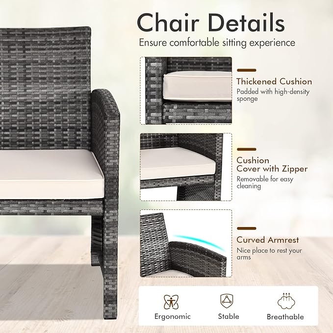Goplus 4-Piece Rattan Patio Furniture Set, Outdoor Wicker Conversation Sofa - Image 4