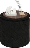 PINPLUS Ottoman with Stroage Round Boucle Ottoman and Tray Sherpa Removable by PINPLUS