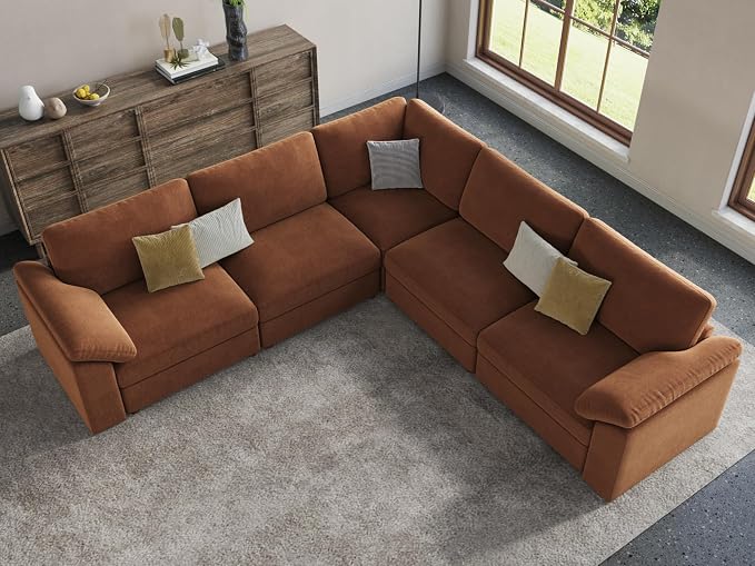 EASE MOOSE White Chenille Sectional Modular Sofa, Oversized L Shape Sectional by EASEMOOSE