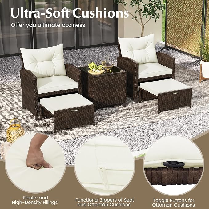 Tangkula 5 Pieces Patio Conversation Set, PE Wicker Outdoor Furniture Set - Image 5