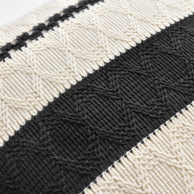Fancy Homi Set of 1 Boho Black Long Lumbar Decorative Throw Pillow Cover 14x24 - Image 4