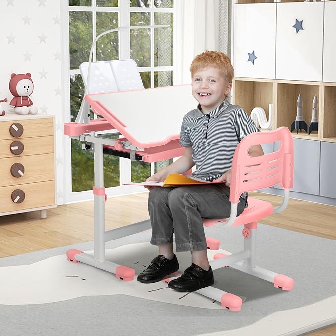 Rengue Kids Desk and Chair Set, Height Adjustable Children School Functional - Image 2