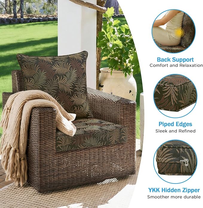 Outdoor Deep Seat & Back Cushion Set, 24 x 24 Inch Water Repellent and Fade - Image 5