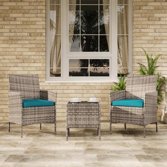 3-Piece Outdoor Furniture Set, PE Rattan Wicker Chairs - Image 7