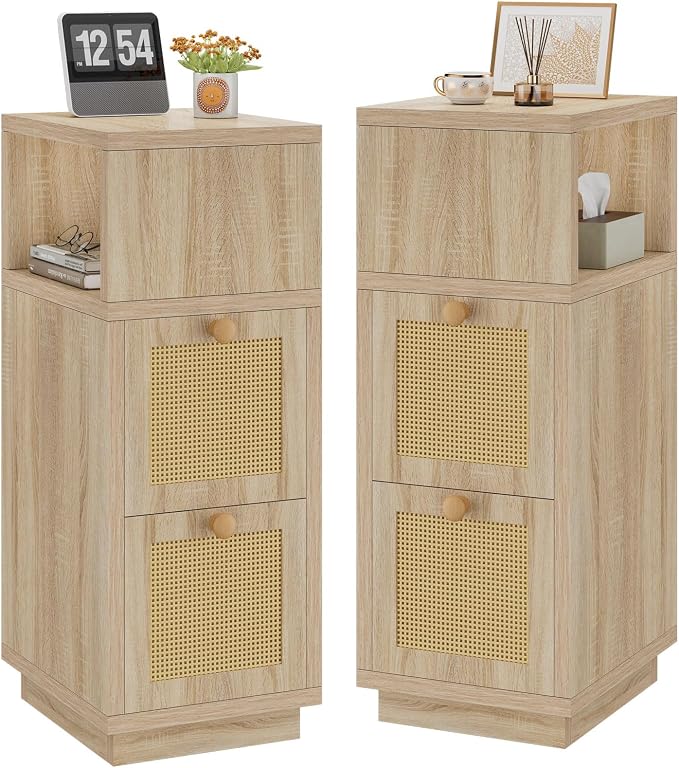 YMYNY Rattan Nightstands Set of 2, Boho Bedside Table by High-qualityhomefurnishing