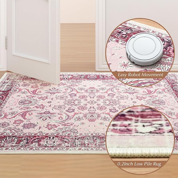 Area Rugs for Living Room, 4x6 Washable Rugs for Bedroom, Non-Slip Floral - Image 4
