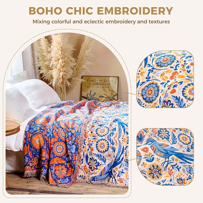 LUTBM Boho Throw Blanket for Bed Cotton Summer Blankets Twin Size for Bedroom - Image 4