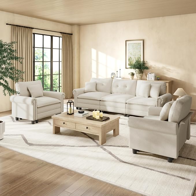 HERA'S HOUSE 3 Pieces Modular Sectional Sofa Sets, Oversized Couch Set by HERASHOUSE
