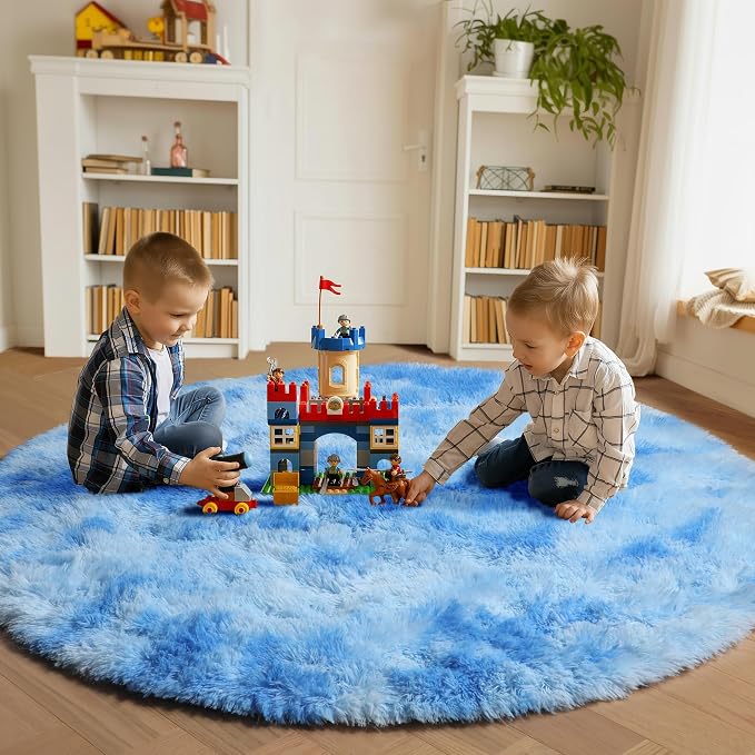 ONASAR Tie-Dye Blue Round Area Rug 4ft, Soft Bedroom Circle Rugs Floor Mats - Image 4