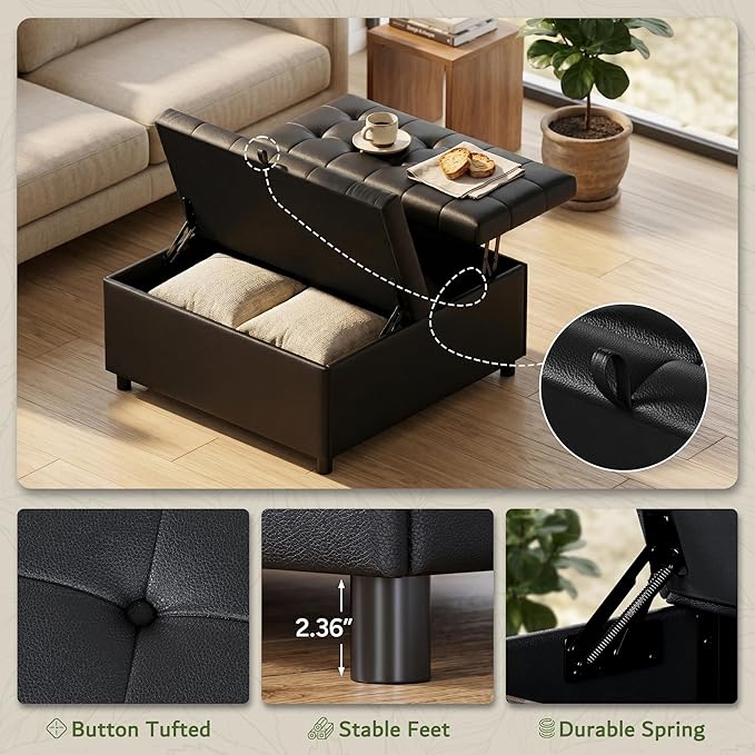 LINLUX Extra Large Leather Storage Ottoman, 35.5 Inch Large Square Lift Top - Image 5