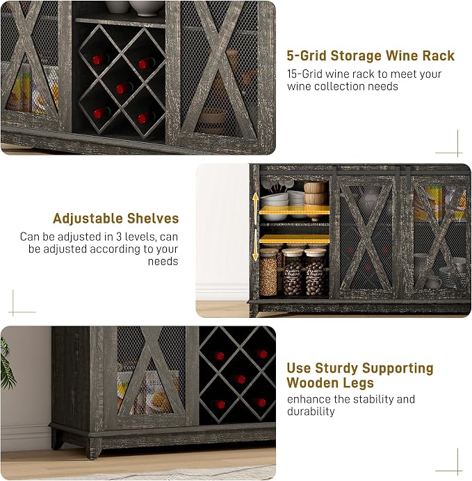 47"Wide 56"H Farmhouse Coffee Bar Cabinet - Image 8