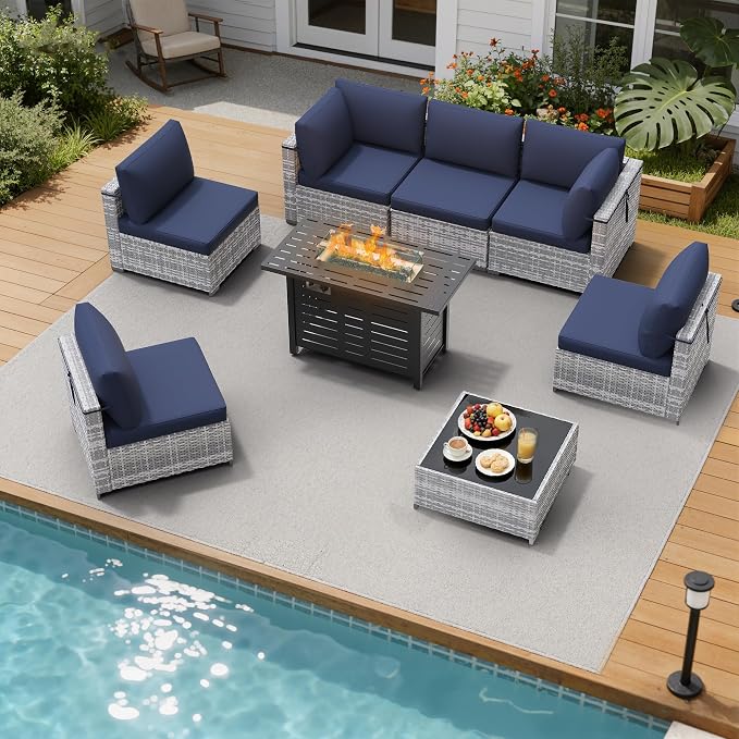 LOUVIXA 8 Piece Outdoor Patio Furniture Set, Outdoor Sectional Sofa - Image 3