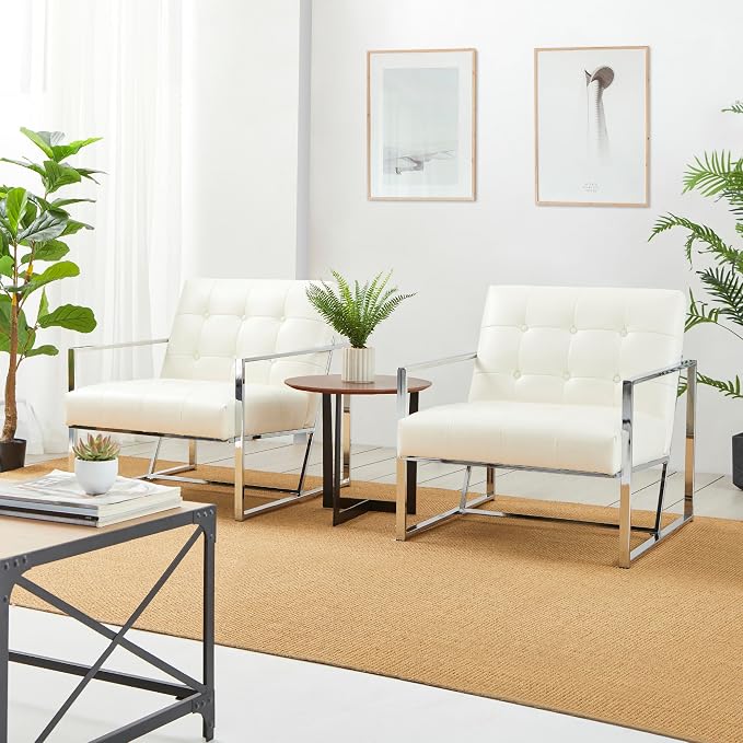 Glitzhome Mid-Century Accent Chairs Set of 2, Modern Living Room Arm Chairs by Glitzhome