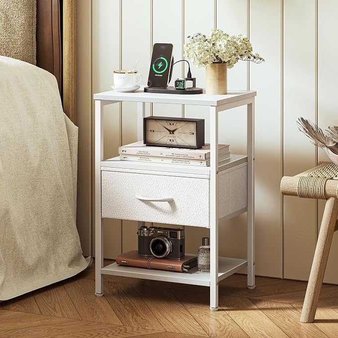 SUPERJARE Nightstand with Charging Station, Bed Side Table with Adjustable - Image 2