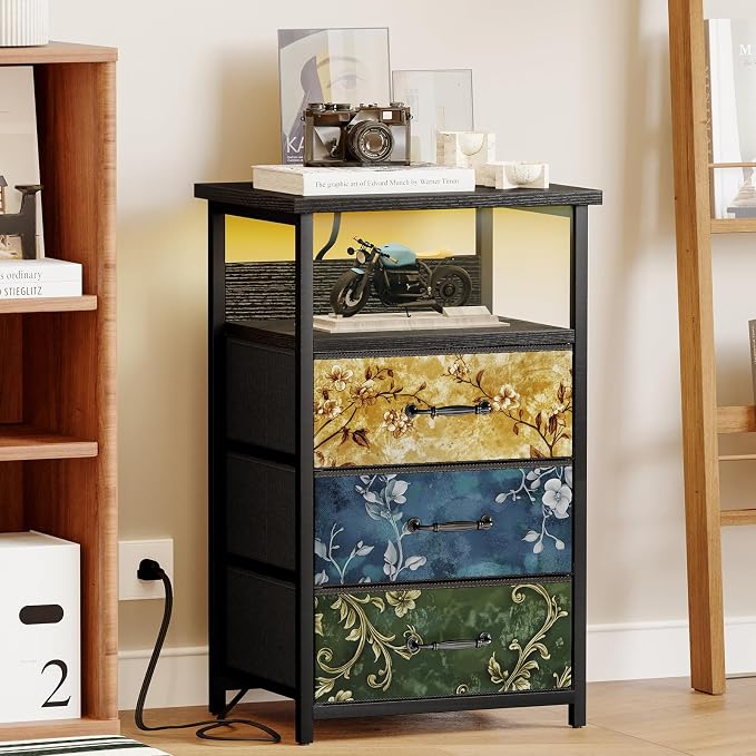 Fixwal Night Stand with Charging Station, LED Nightstand with U-S-B Ports and - Image 6