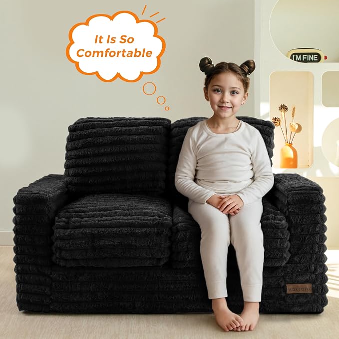 MAXYOYO Extra Wide Kids Bean Bag Chair, Comfy Faux Fur Bean Bag Sofa - Image 3