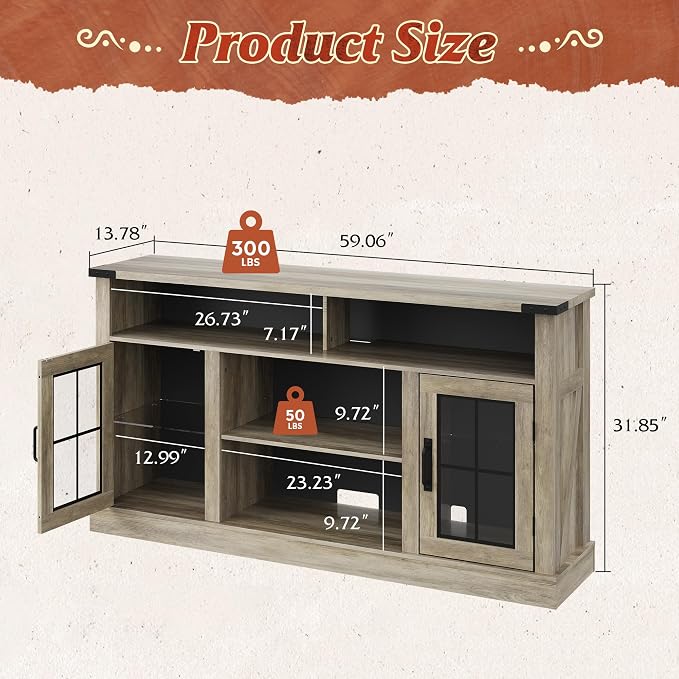WLIVE Farmhouse TV Stand for 65 Inch TV, Tall Entertainment Center - Image 3