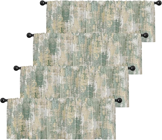 Emvency 4 Pack Valances Window Treatments, Abstract Sage Rustic Vintage Drapes by Emvency