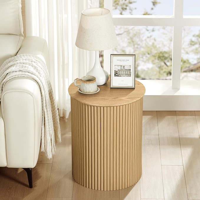 AVZEAR Small Round Side Table Fluted Night Stand Set of 2, Modern Boho End Table - Image 8